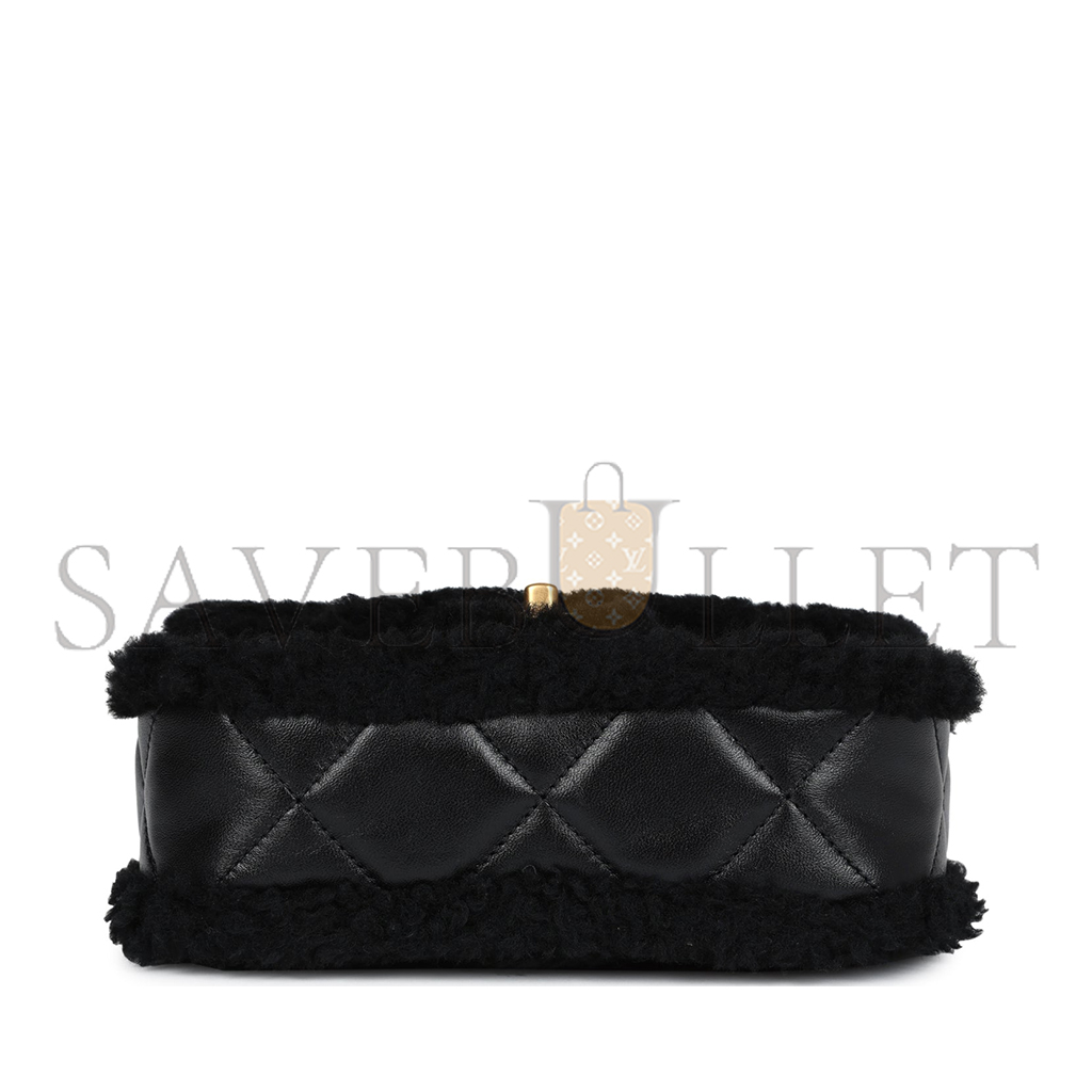 Ch*el mini shearling flap bag black lambskin brushed gold hardware as5148 (18*12*6cm)